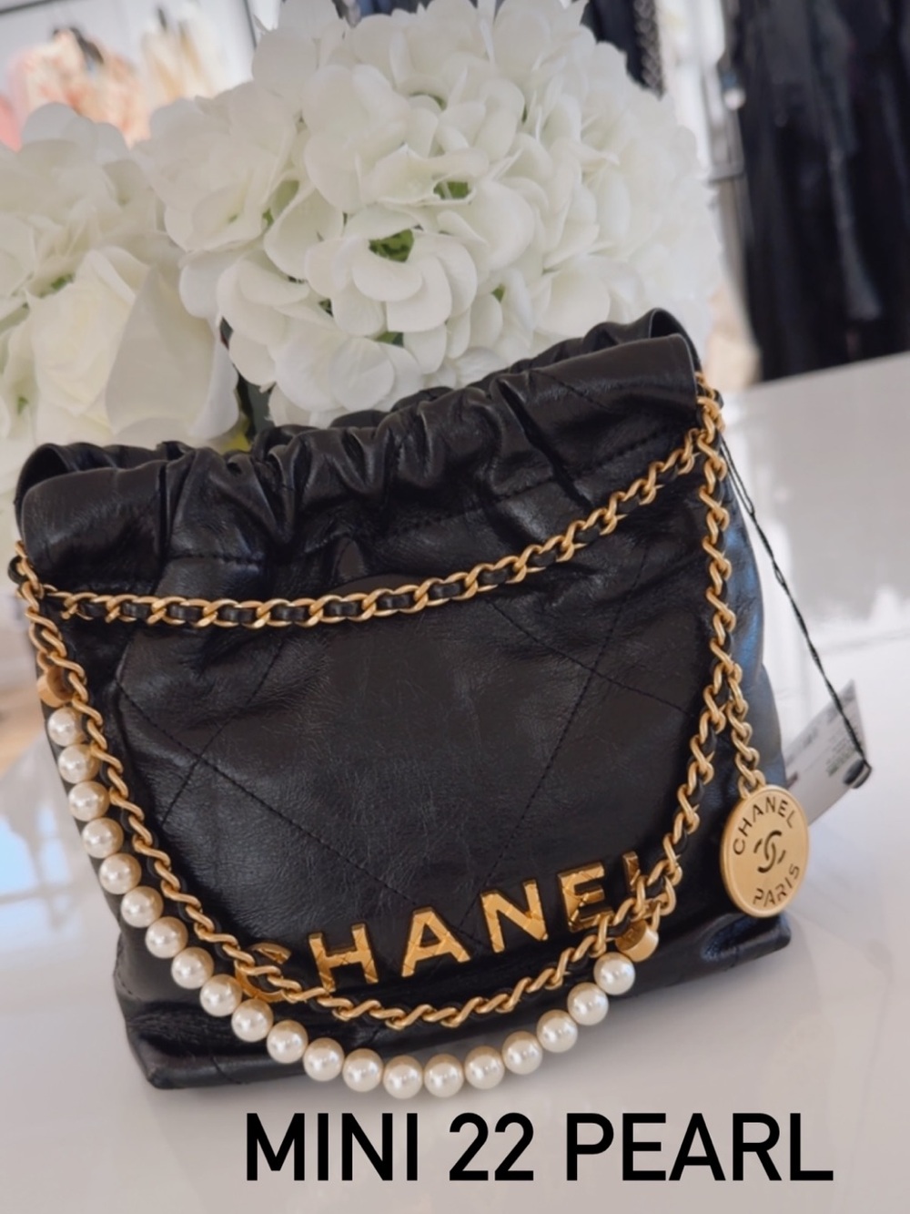 CHANEL MINI 22 W/ PEARLS- BLK